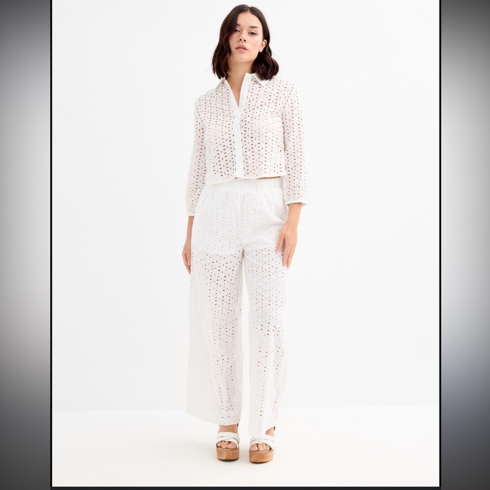 White Eyelet pant and button down set